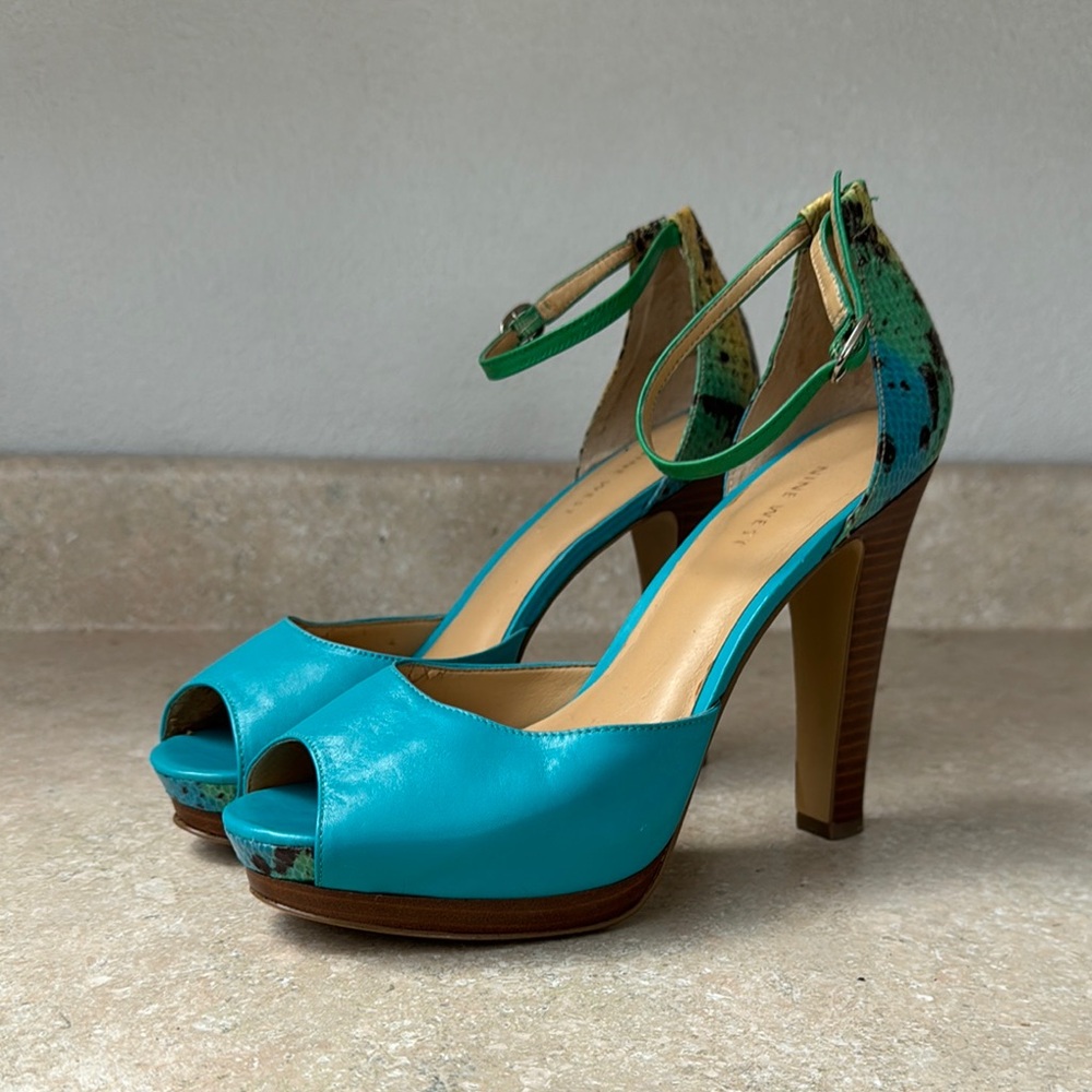Nine West Y2K Turquoise Peep-Toe Heels Final Sale